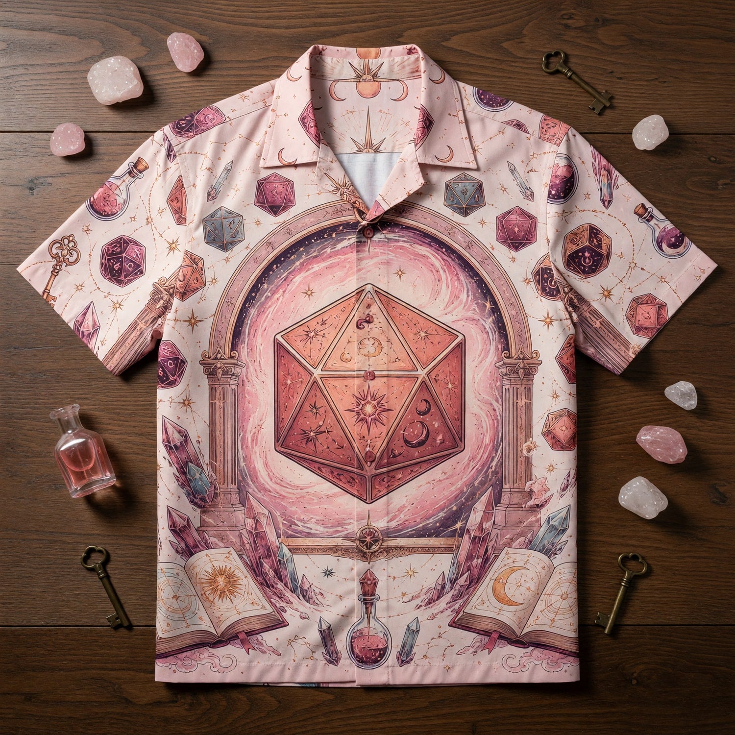 Celestial D20 Hawaiian Shirt - Mystic Fantasy RPG Apparel