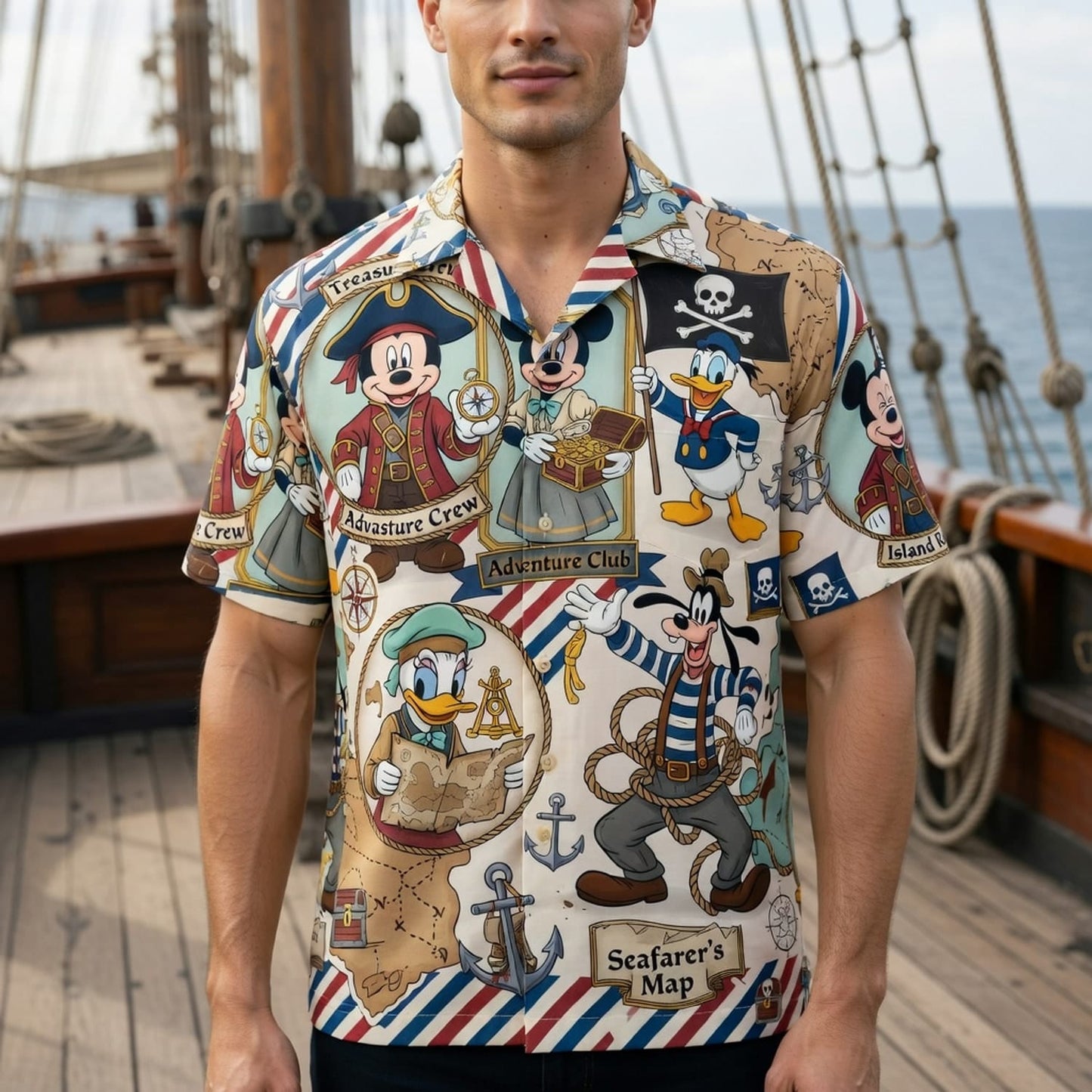 Adventure Crew Mouse Duck Silly Dog Pirate Premium Hawaiian Shirt