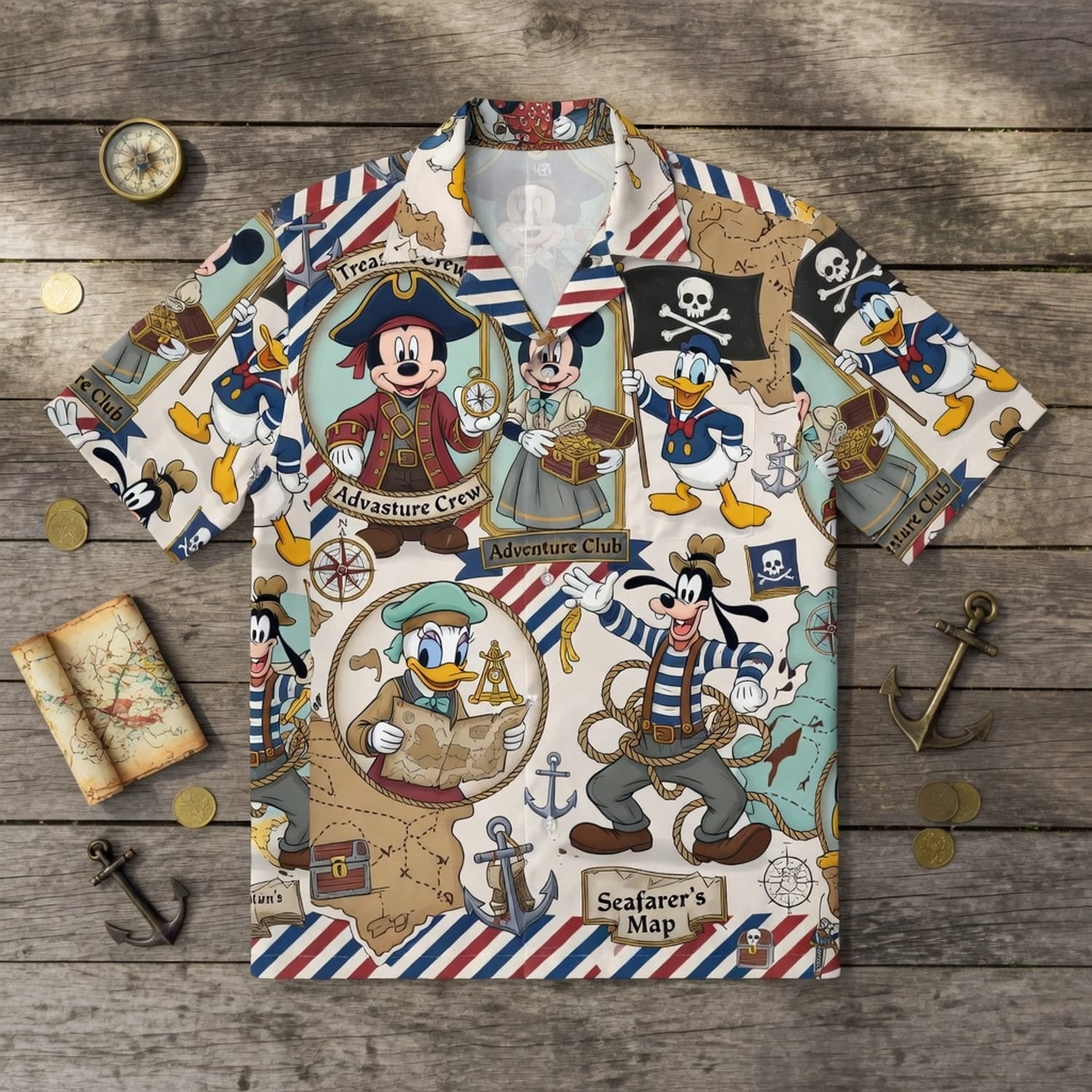 Adventure Crew Mouse Duck Silly Dog Pirate Premium Hawaiian Shirt