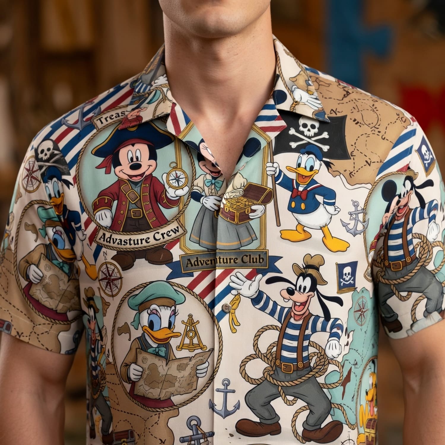 Adventure Crew Mouse Duck Silly Dog Pirate Premium Hawaiian Shirt