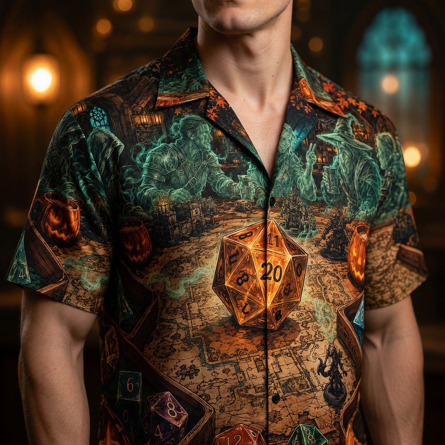 Fantasy Dungeon D20 Hawaiian Shirt - Halloween Dice RPG Fantasy