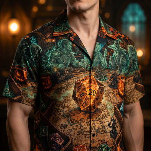 Fantasy Dungeon D20 Hawaiian Shirt - Halloween Dice RPG Fantasy