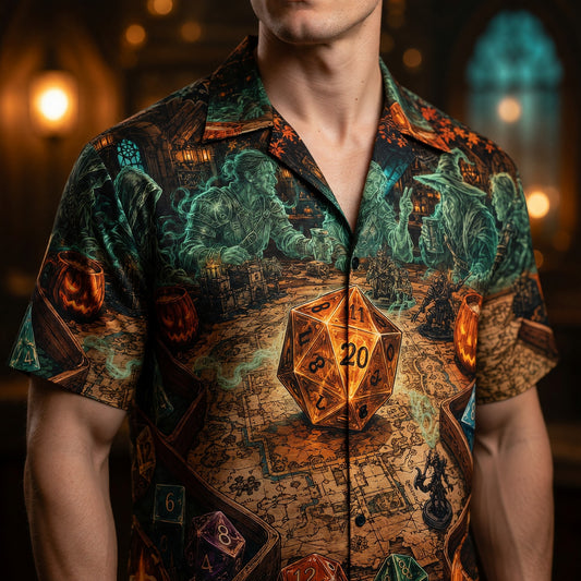 Fantasy Dungeon D20 Hawaiian Shirt - Halloween Dice RPG Fantasy