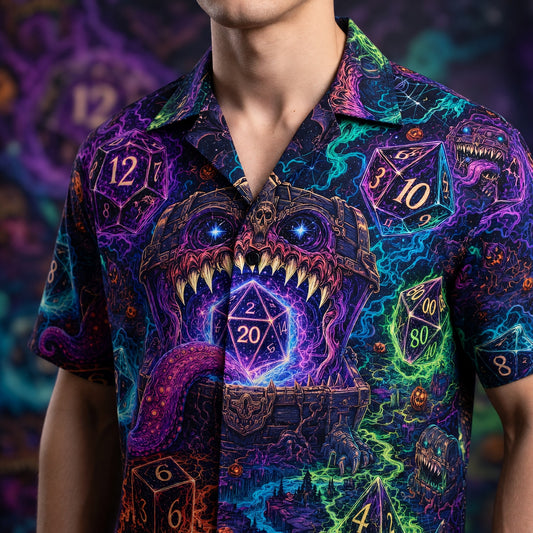 Mimic Dice Hawaiian Shirt - Spooky Fantasy RPG Dungeon