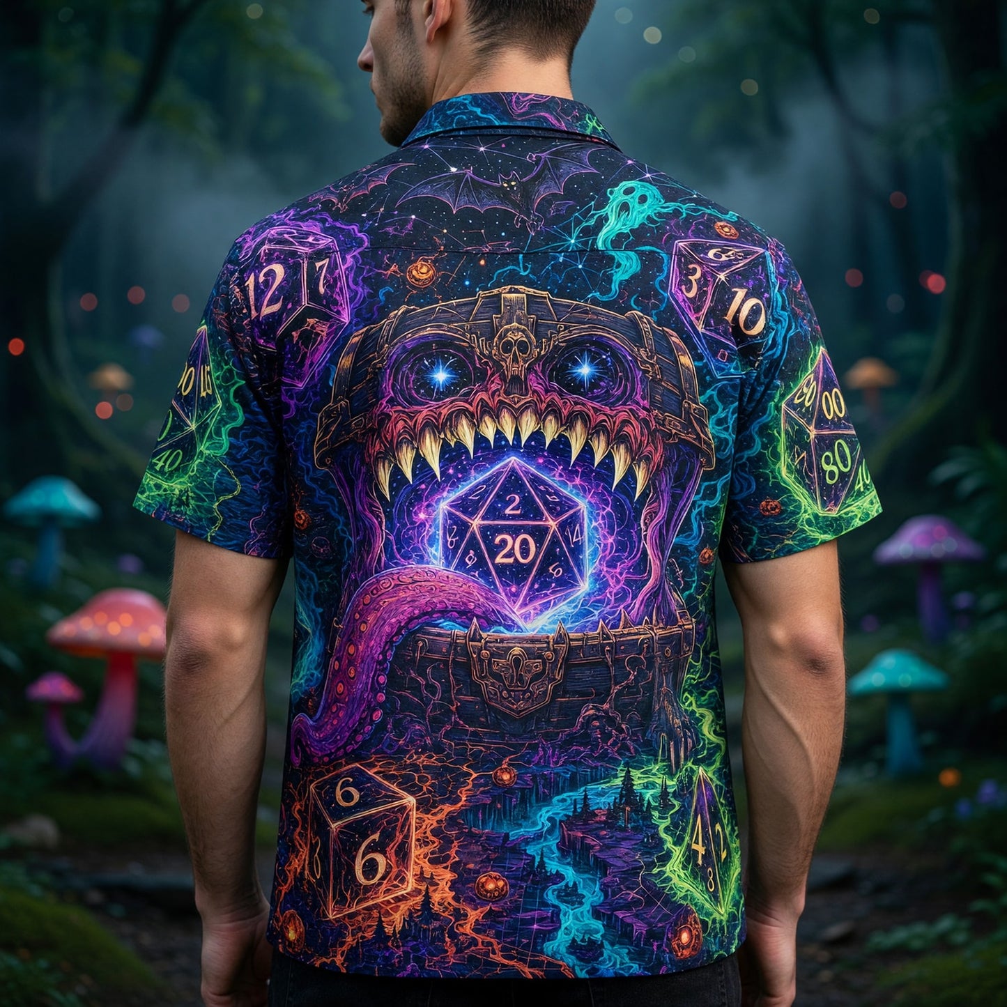 Mimic Dice Hawaiian Shirt - Spooky Fantasy RPG Dungeon