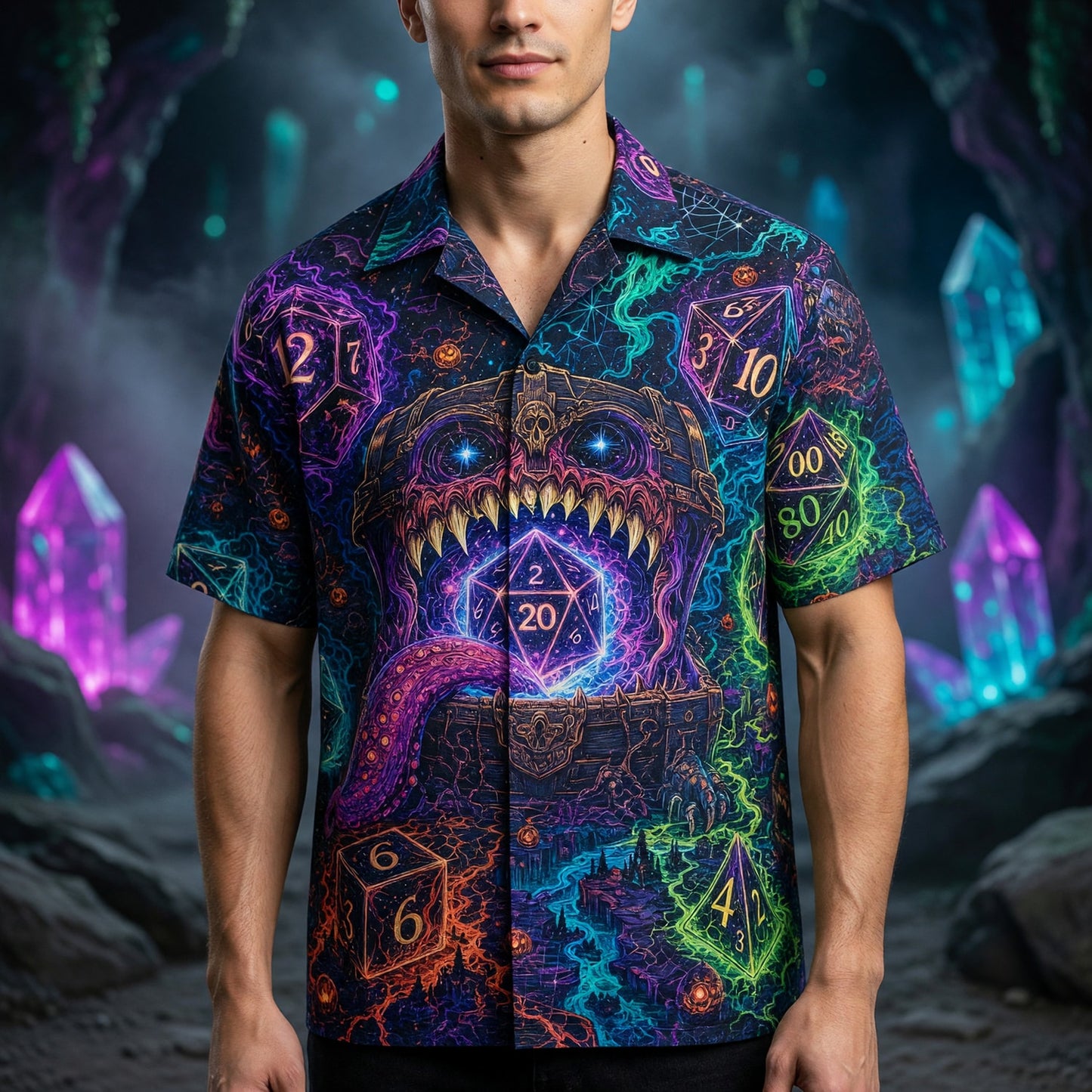 Mimic Dice Hawaiian Shirt - Spooky Fantasy RPG Dungeon