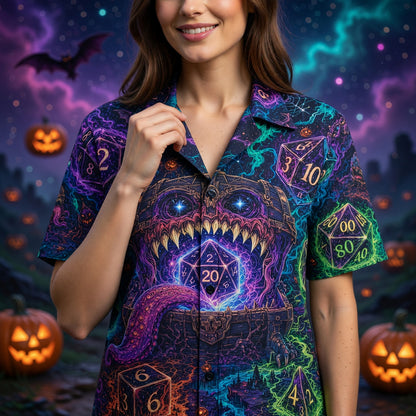 Mimic Dice Hawaiian Shirt - Spooky Fantasy RPG Dungeon