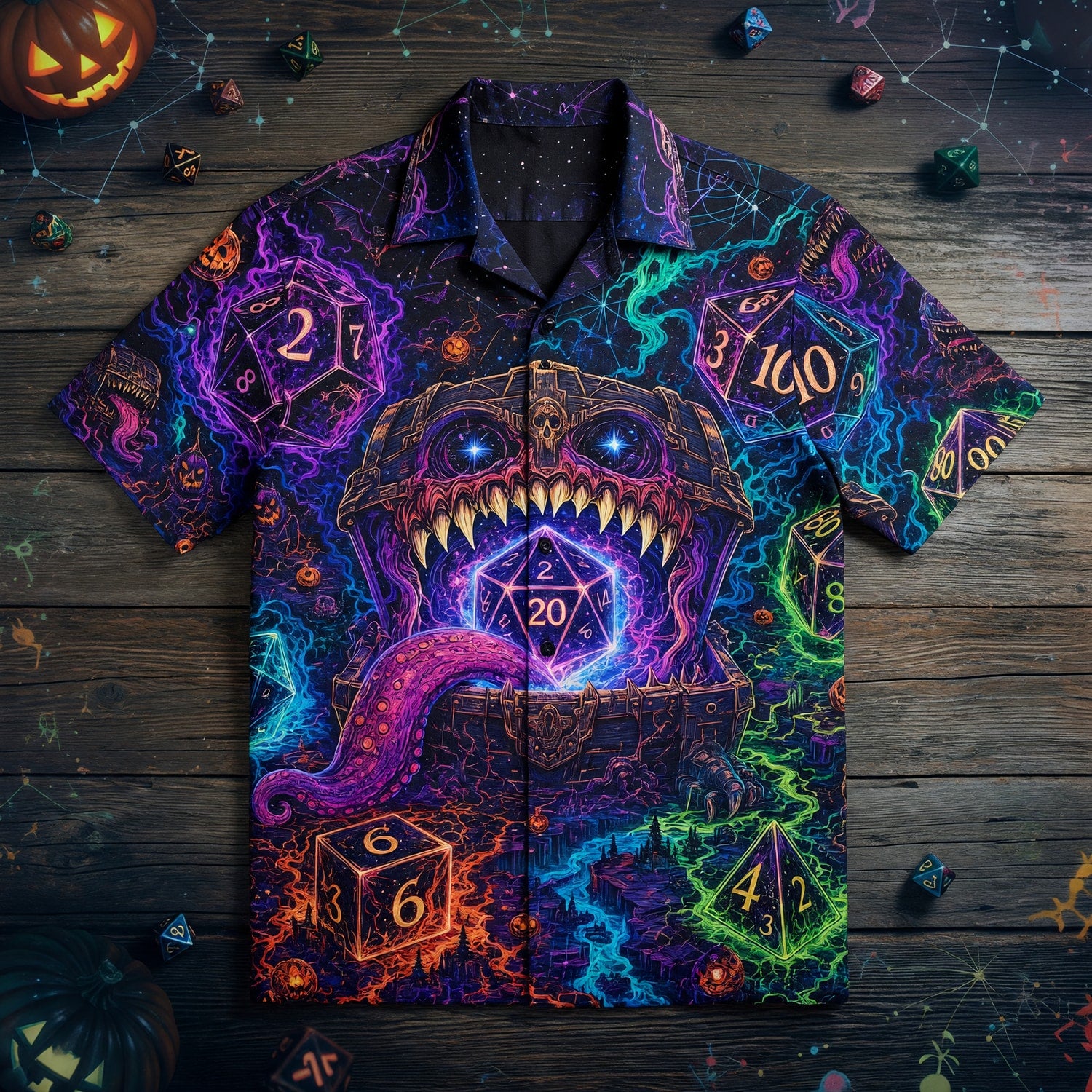 Mimic Dice Hawaiian Shirt - Spooky Fantasy RPG Dungeon