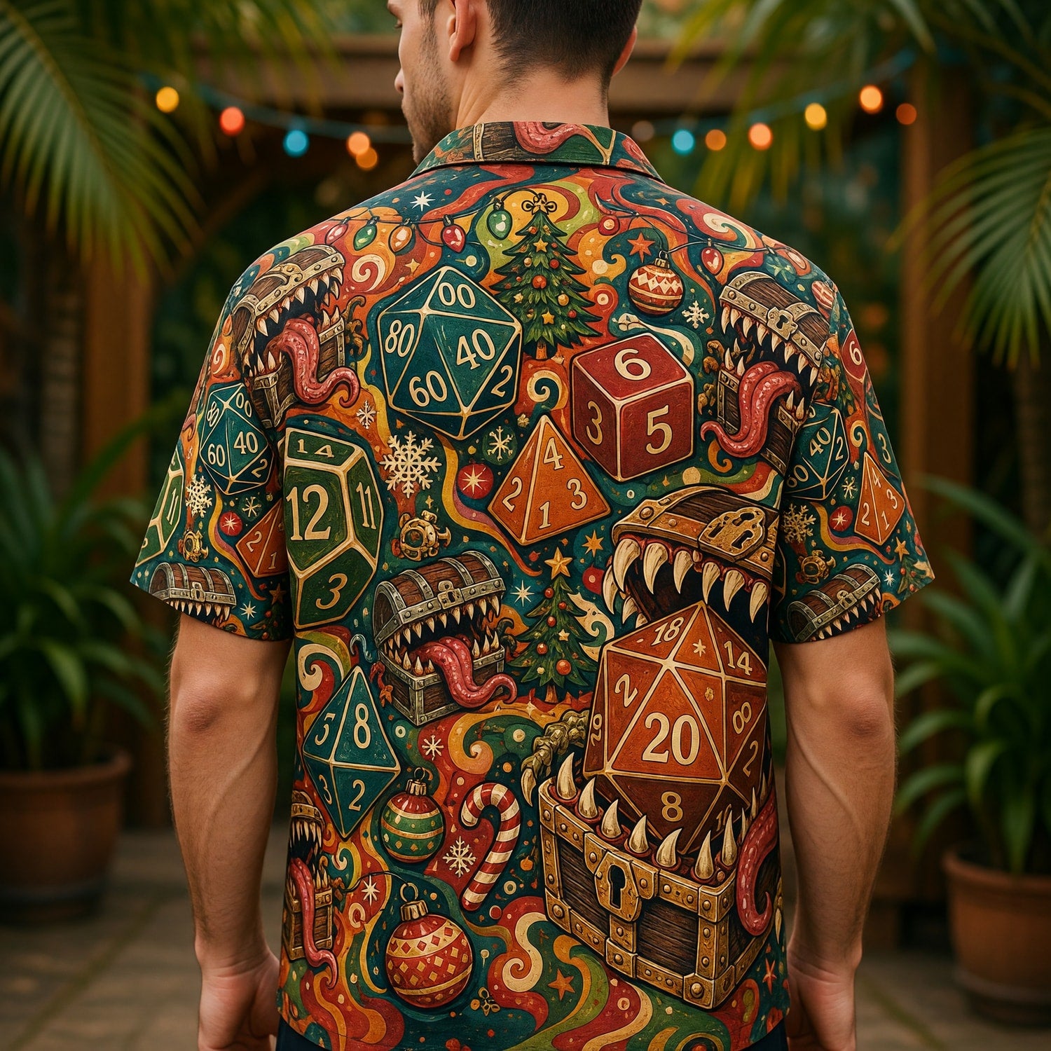 Christmas Mimic Hawaiian Shirt - RPG Dice Holiday Apparel