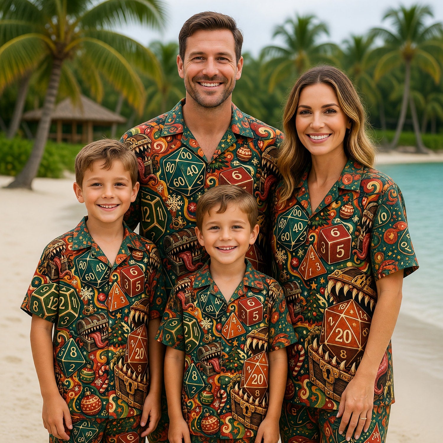 Christmas Mimic Hawaiian Shirt - RPG Dice Holiday Apparel