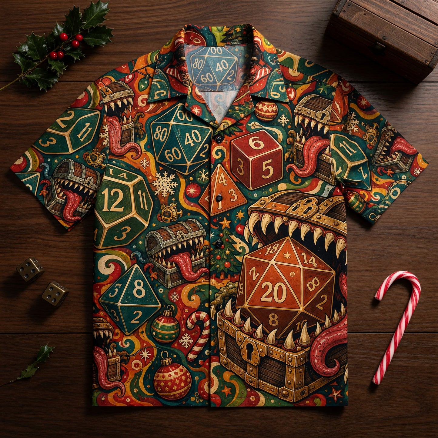 Christmas Mimic Hawaiian Shirt - RPG Dice Holiday Apparel