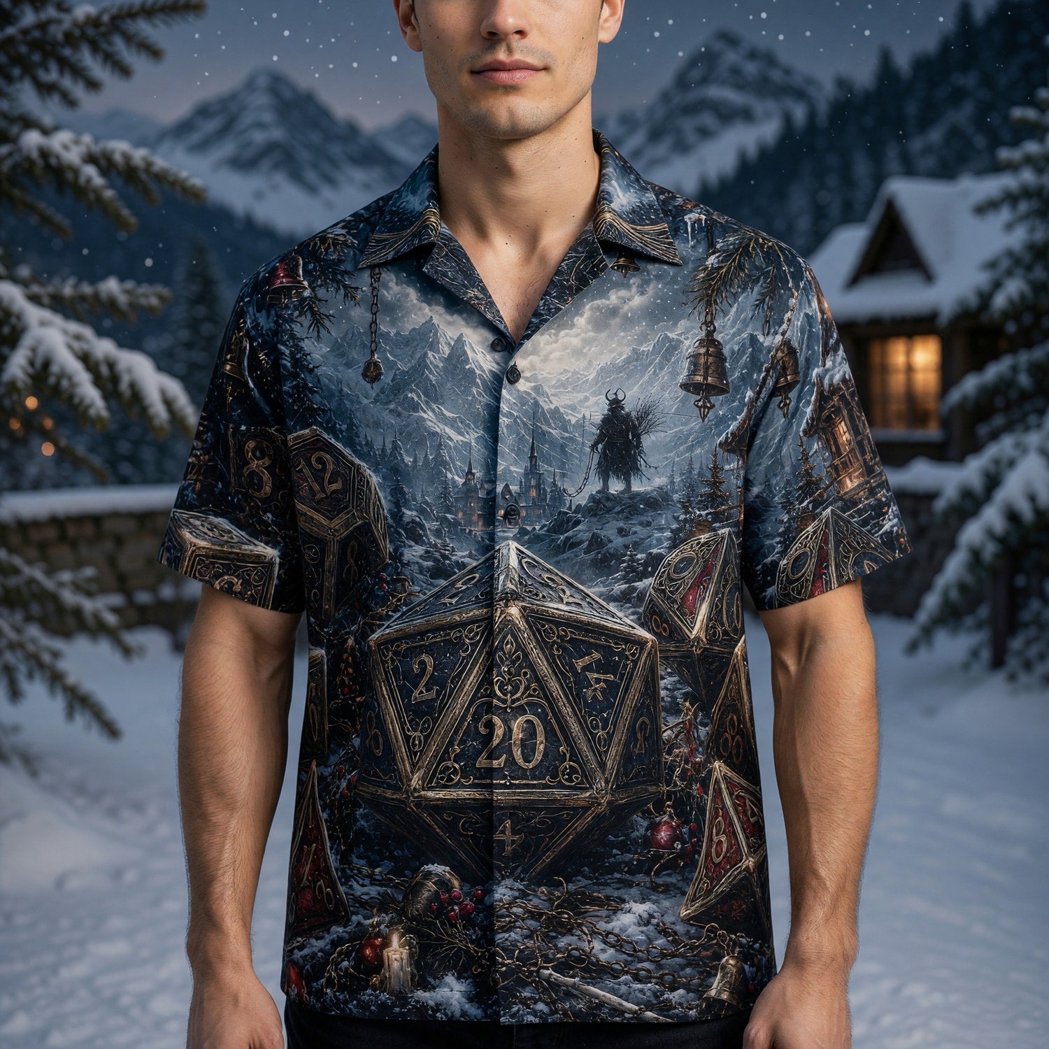 Dice Christmas Hawaiian Shirt - Fantasy RPG Winter Holiday