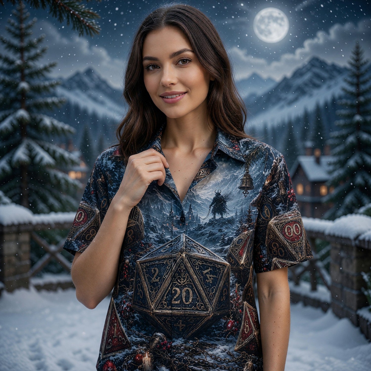 Dice Christmas Hawaiian Shirt - Fantasy RPG Winter Holiday