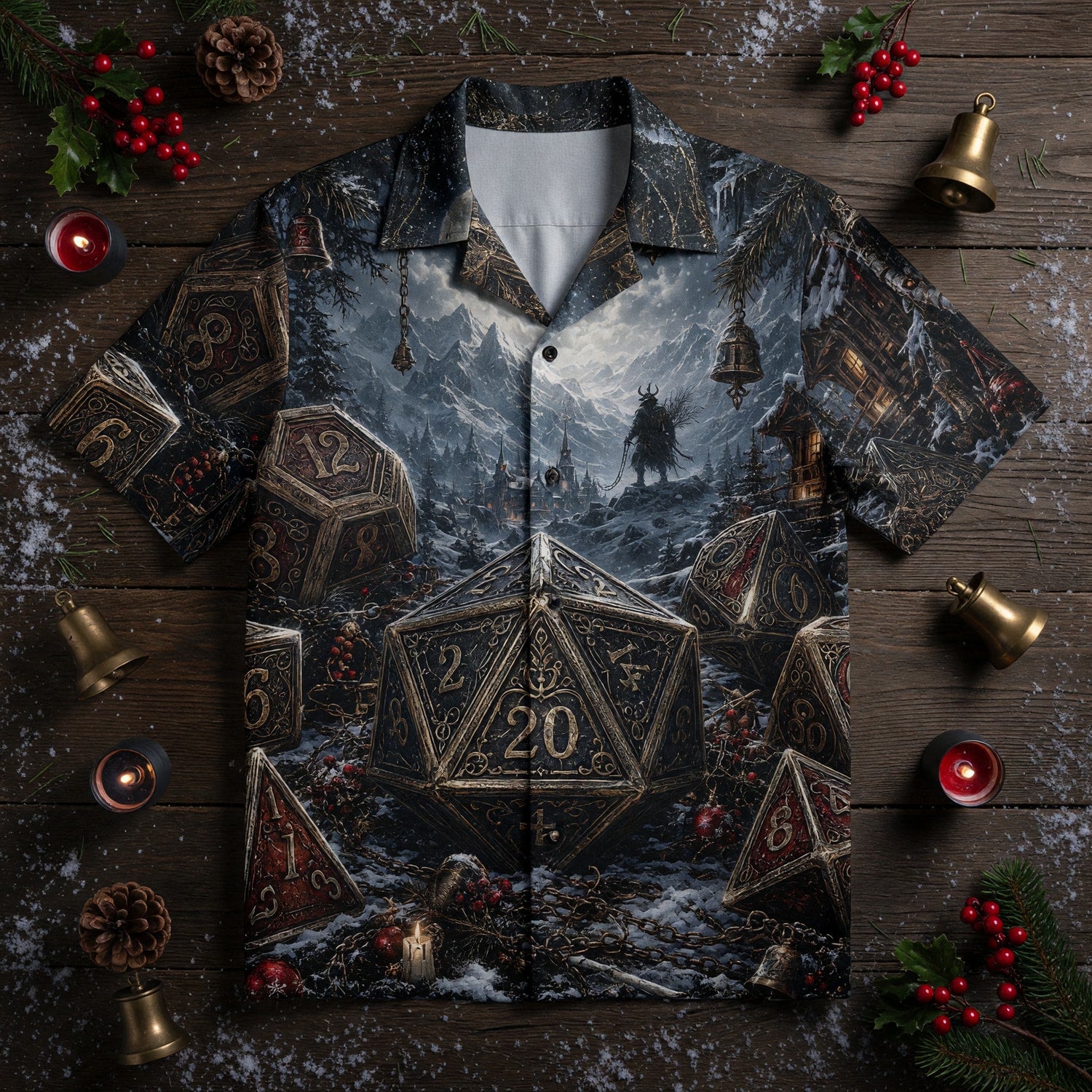 Dice Christmas Hawaiian Shirt - Fantasy RPG Winter Holiday