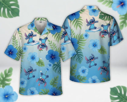 Blue Alien Premium Hawaiian Shirt - Blue Gradient Aloha Style