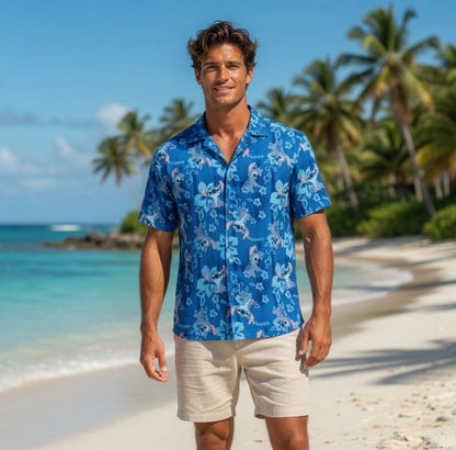 Tropical Floral Premium Hawaiian Shirt - Blue Alien