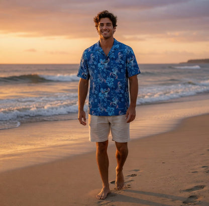 Tropical Floral Premium Hawaiian Shirt - Blue Alien