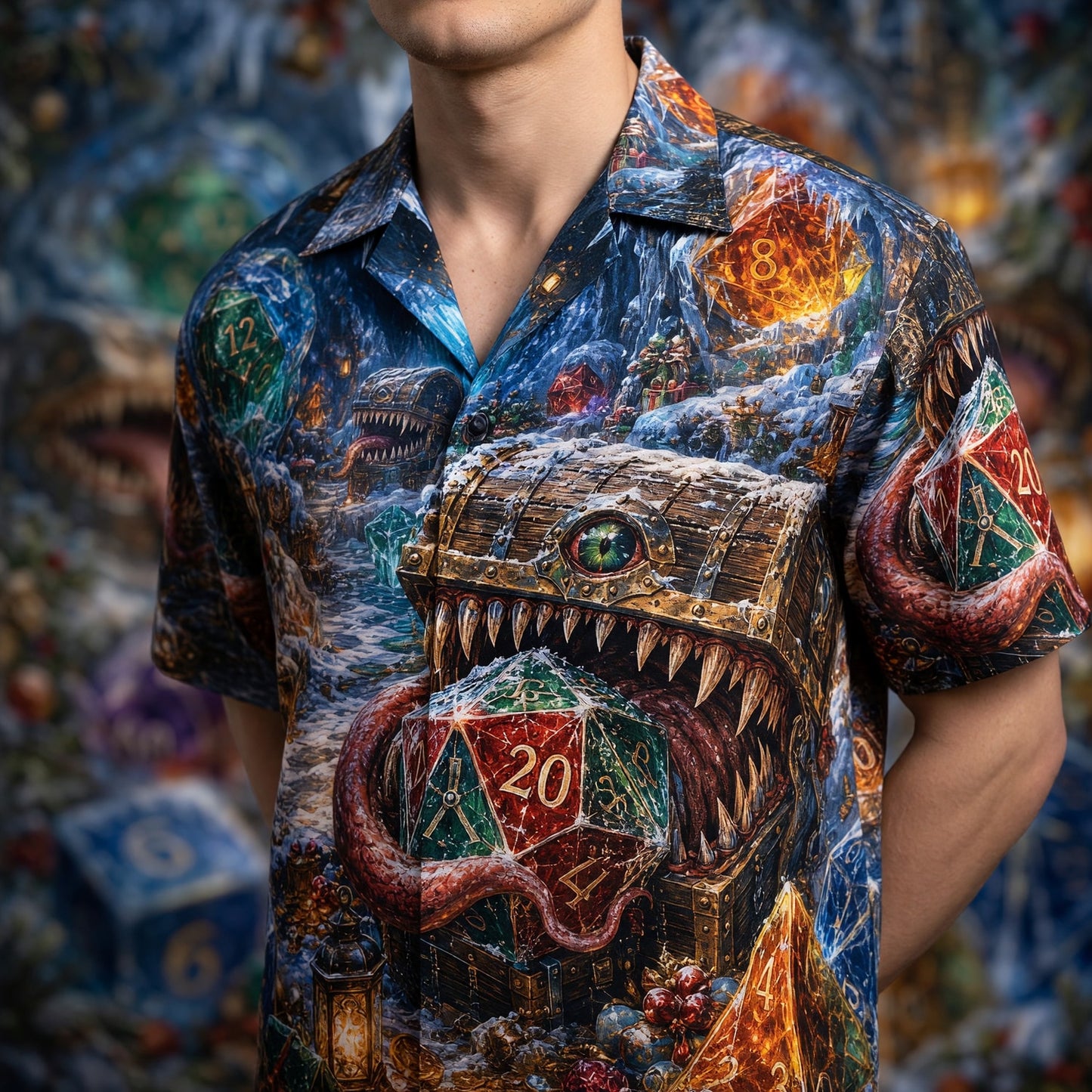 Christmas Mimic Dice Hawaiian Shirt - RPG Fantasy Holiday Apparel