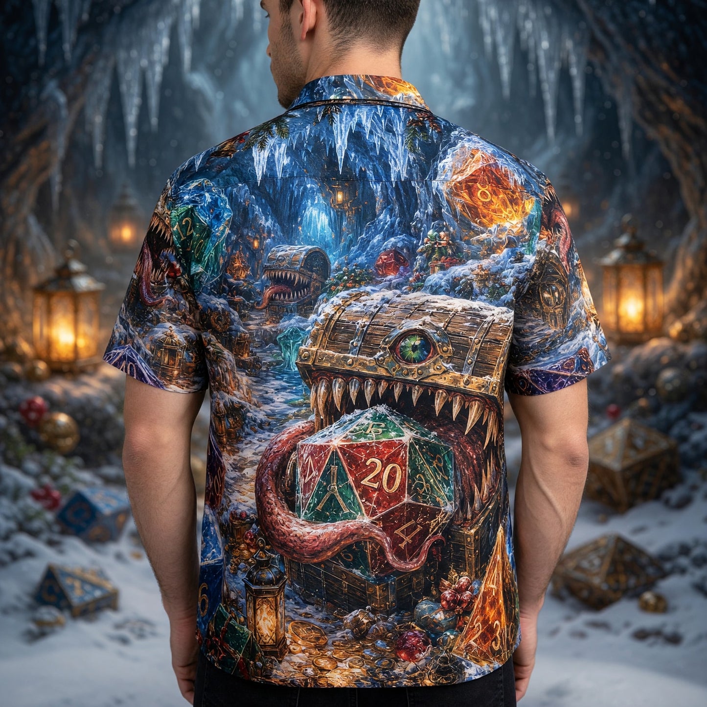 Christmas Mimic Dice Hawaiian Shirt - RPG Fantasy Holiday Apparel