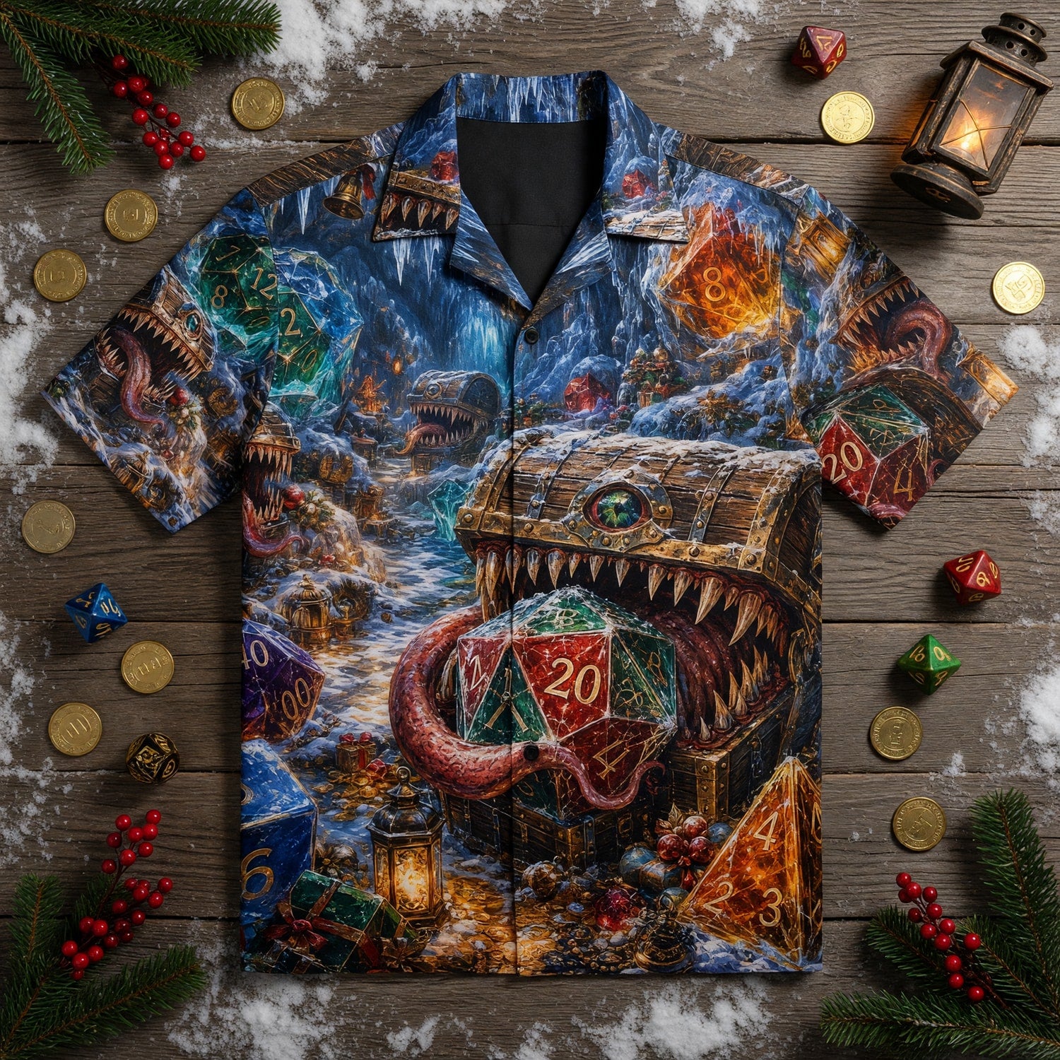 Christmas Mimic Dice Hawaiian Shirt - RPG Fantasy Holiday Apparel