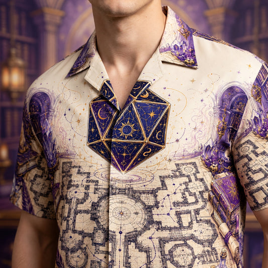 Celestial D20 Dice Hawaiian Shirt - Mystic Wizard Fantasy Apparel