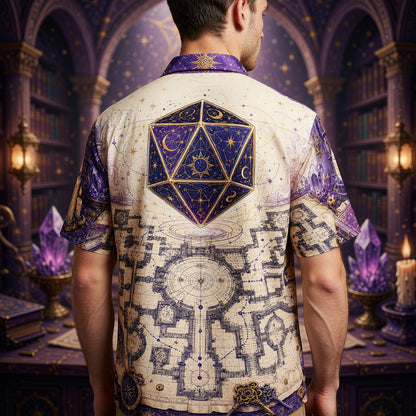 Celestial D20 Dice Hawaiian Shirt - Mystic Wizard Fantasy Apparel