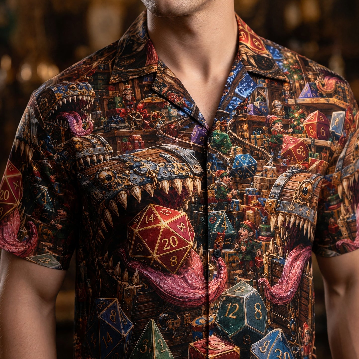 Christmas Mimic Hawaiian Shirt - Fantasy Dice RPG Holiday