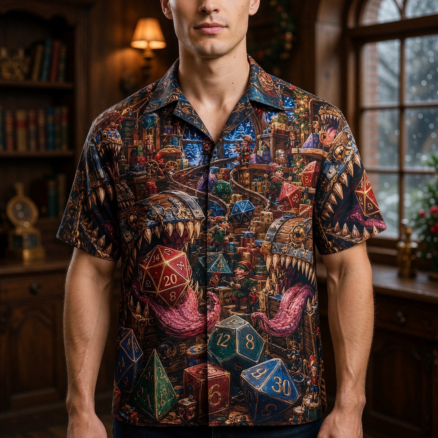 Christmas Mimic Hawaiian Shirt - Fantasy Dice RPG Holiday