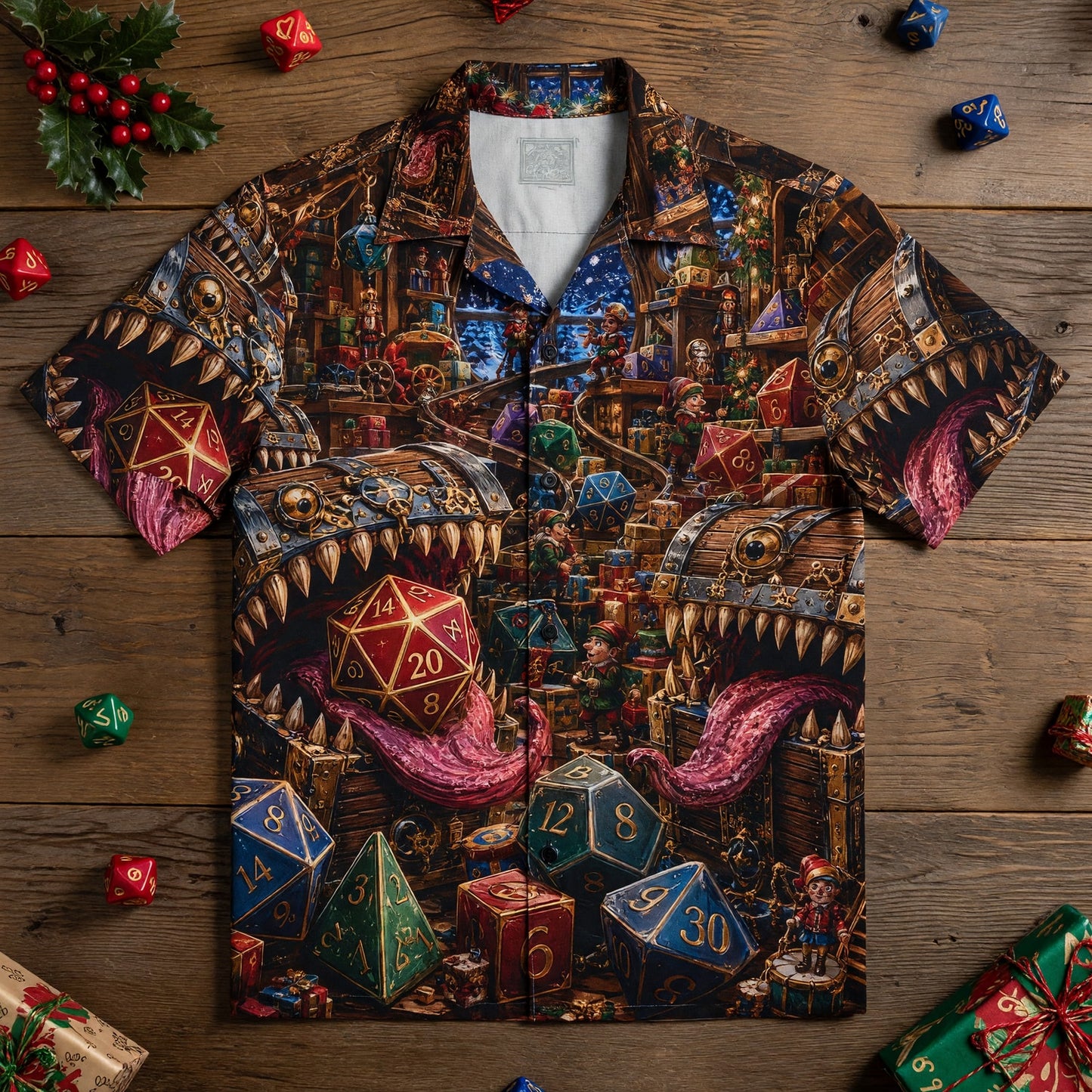 Christmas Mimic Hawaiian Shirt - Fantasy Dice RPG Holiday
