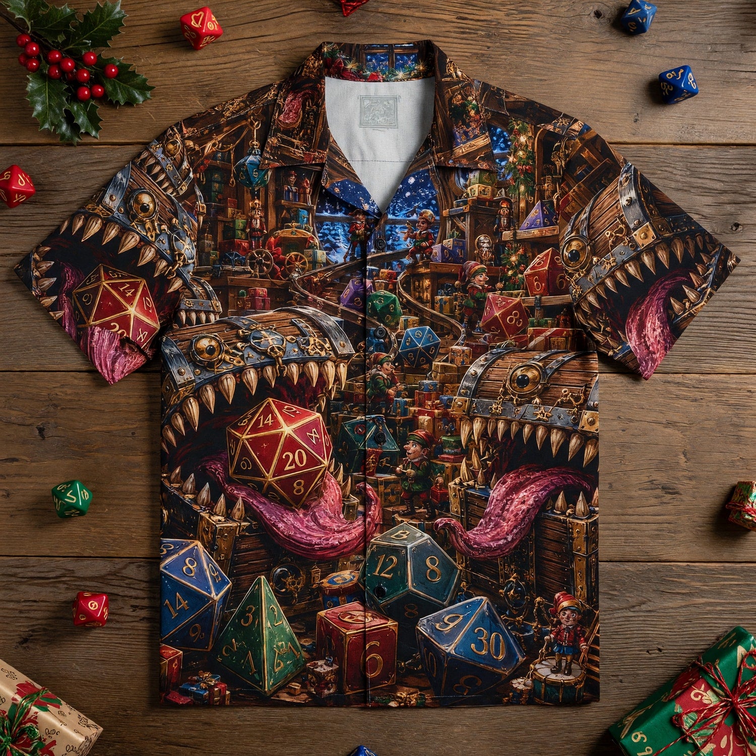 Christmas Mimic Hawaiian Shirt - Fantasy Dice RPG Holiday