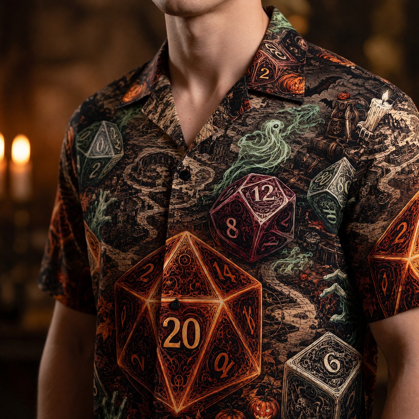 Halloween Dice Hawaiian Shirt - Spooky RPG Tabletop Apparel
