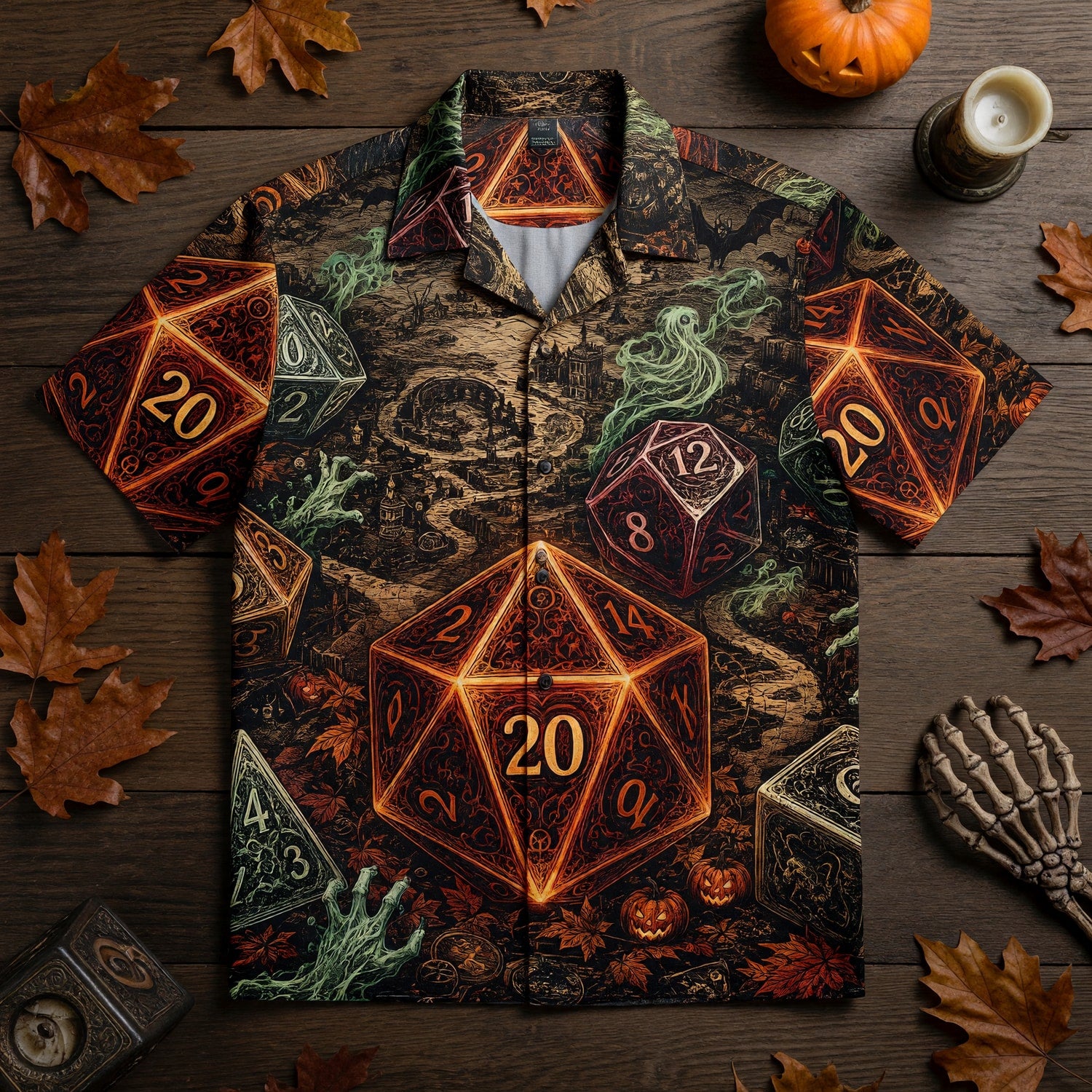 Halloween Dice Hawaiian Shirt - Spooky RPG Tabletop Apparel