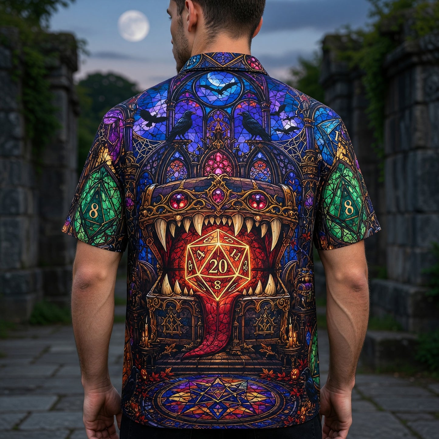 Fantasy Dungeon D20 Hawaiian Shirt - Gothic Halloween Dice