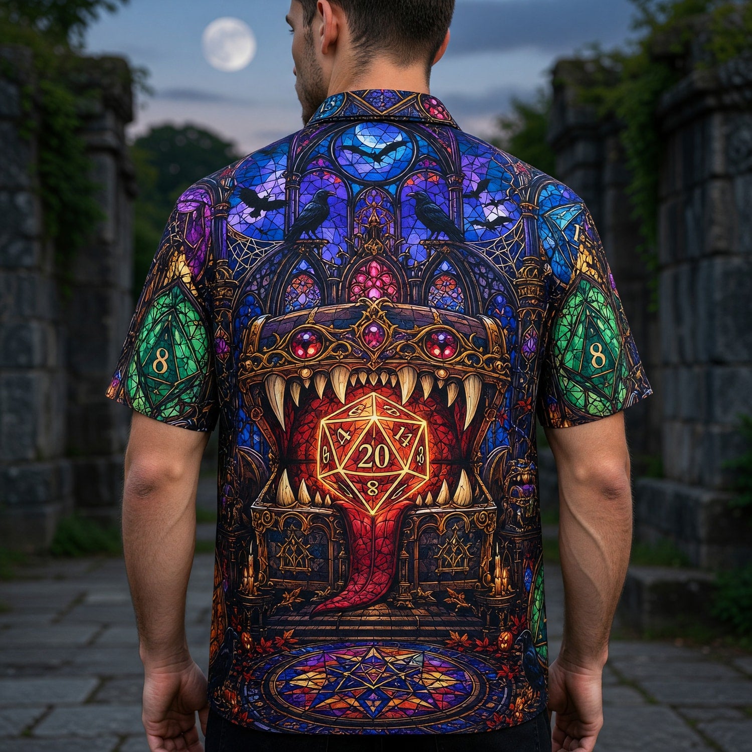 Fantasy Dungeon D20 Hawaiian Shirt - Gothic Halloween Dice