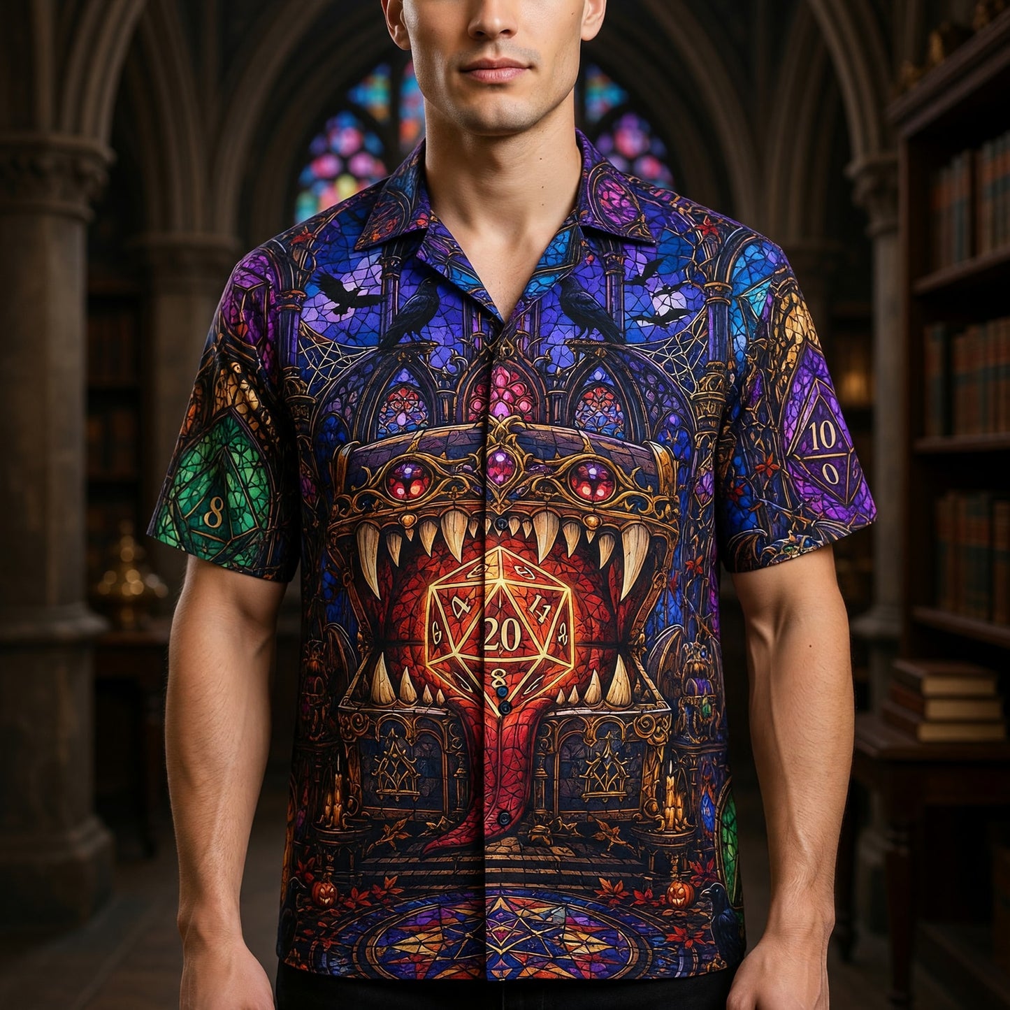 Fantasy Dungeon D20 Hawaiian Shirt - Gothic Halloween Dice