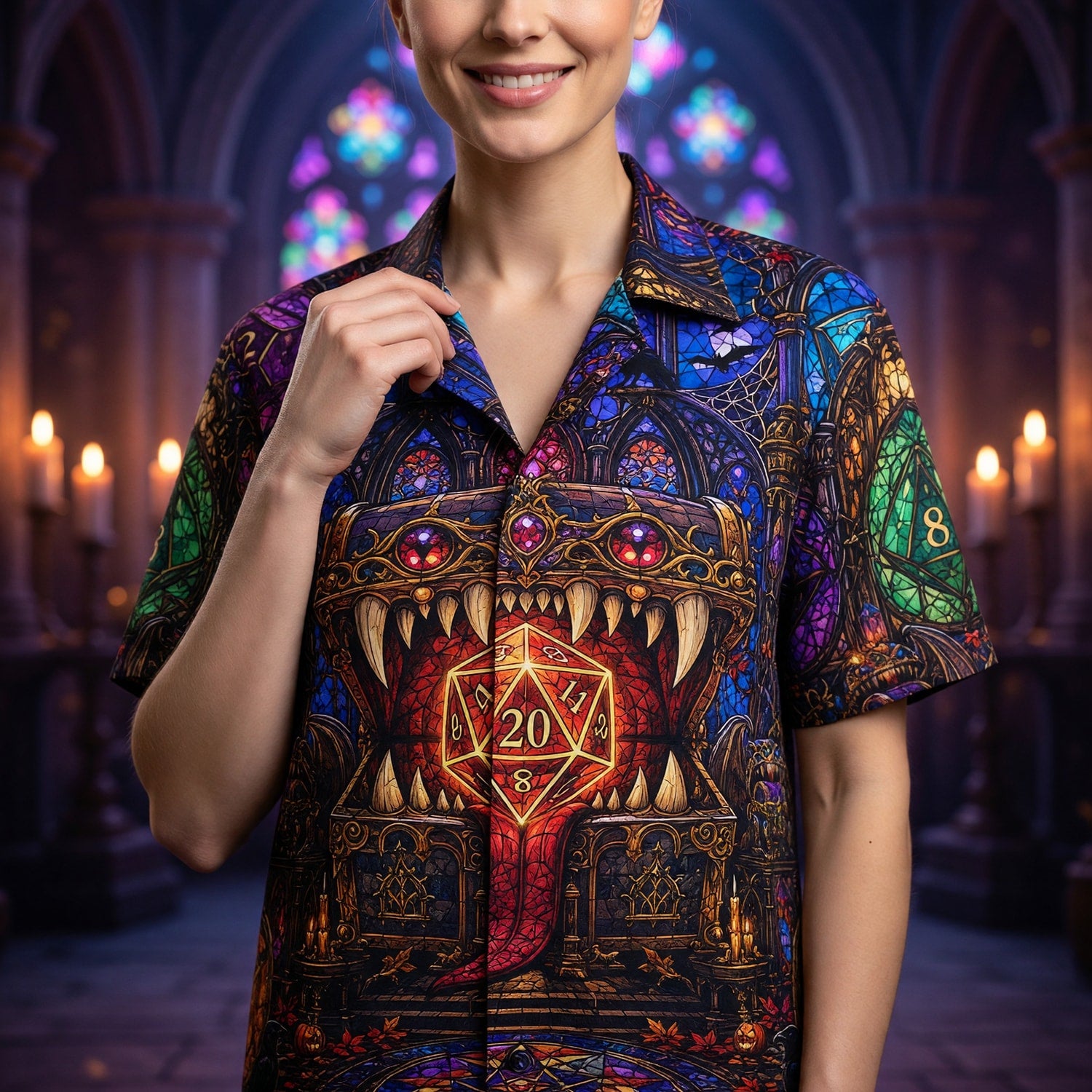 Fantasy Dungeon D20 Hawaiian Shirt - Gothic Halloween Dice