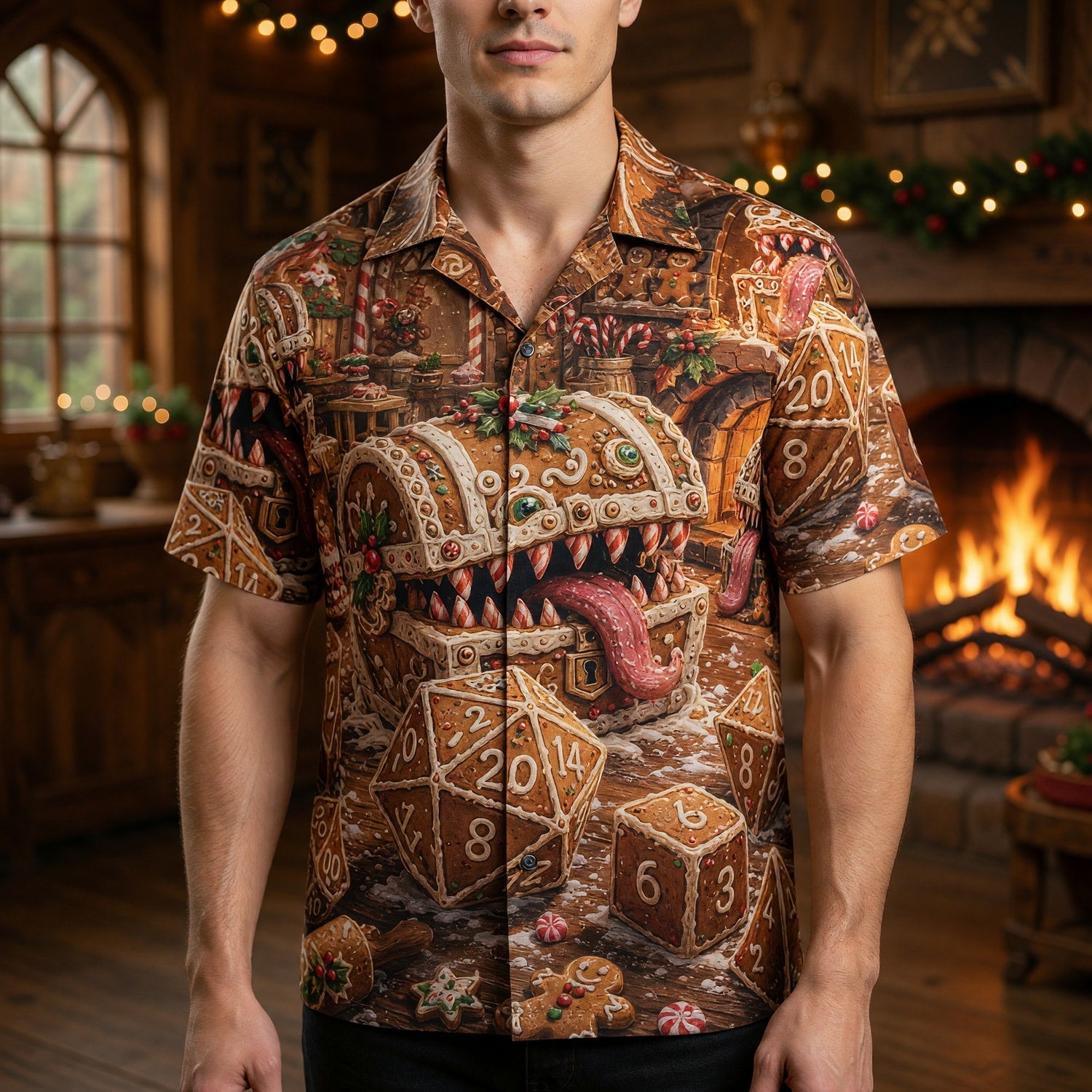 Christmas Mimic Hawaiian Shirt - Gingerbread RPG Fantasy