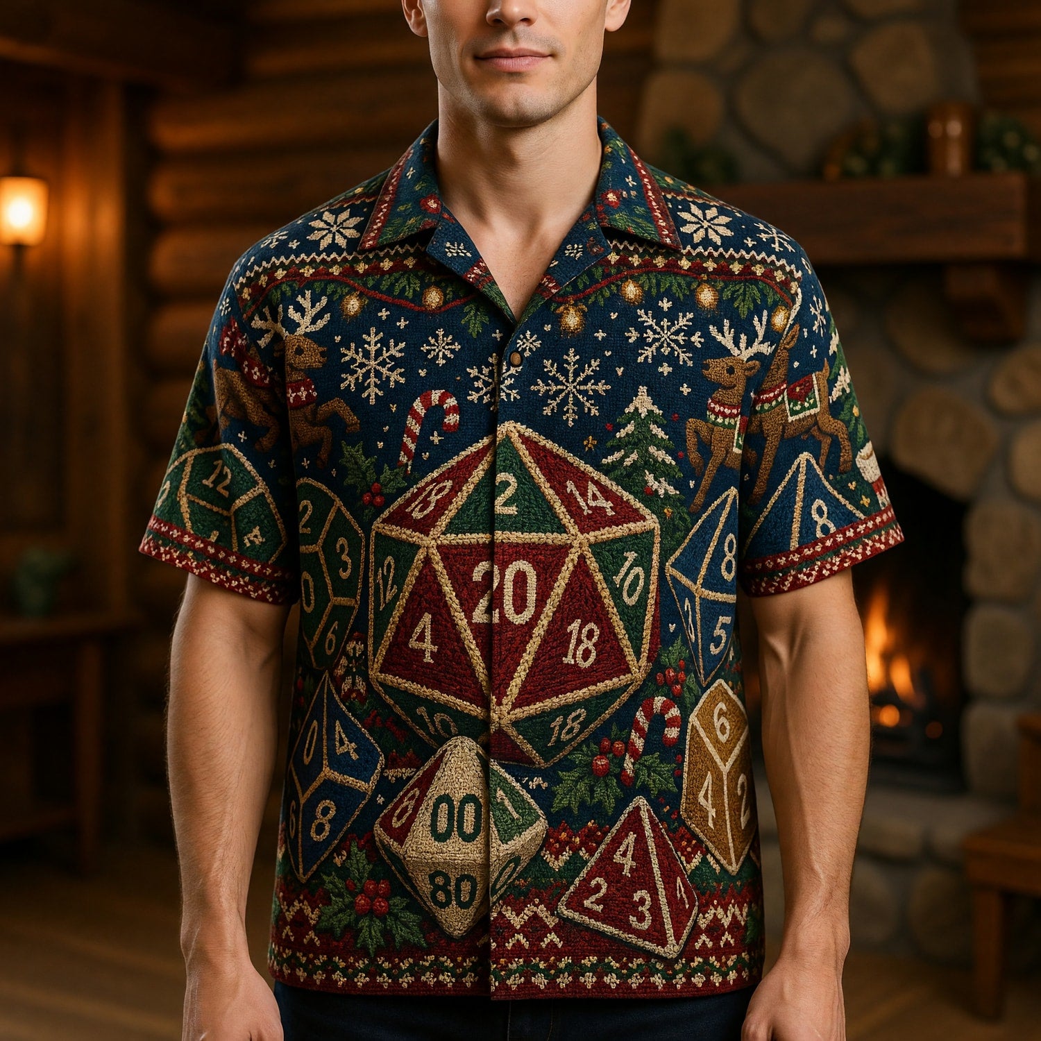 Christmas Dice Hawaiian Shirt - Holiday RPG Gaming Apparel