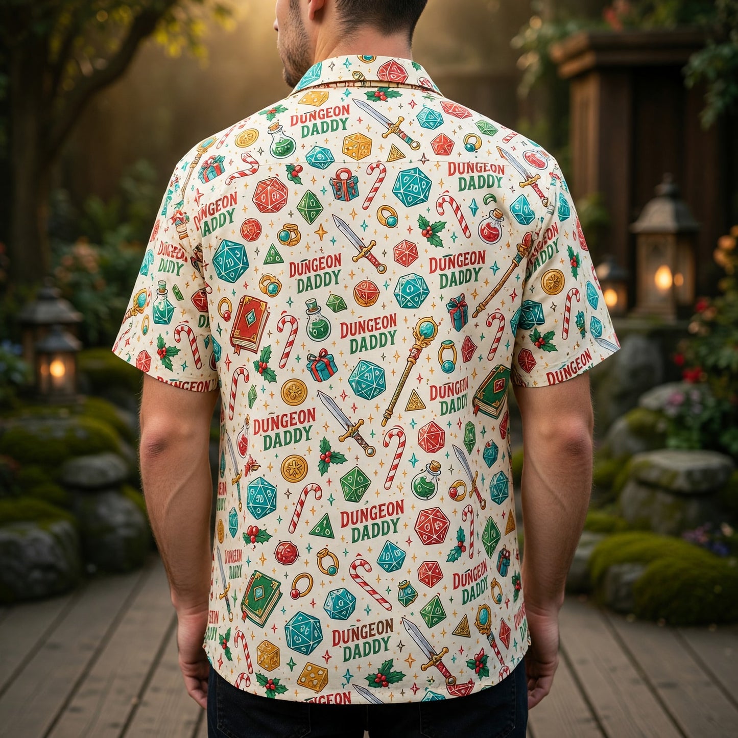 Dungeon Daddy Hawaiian Shirt - Christmas Dice Pattern