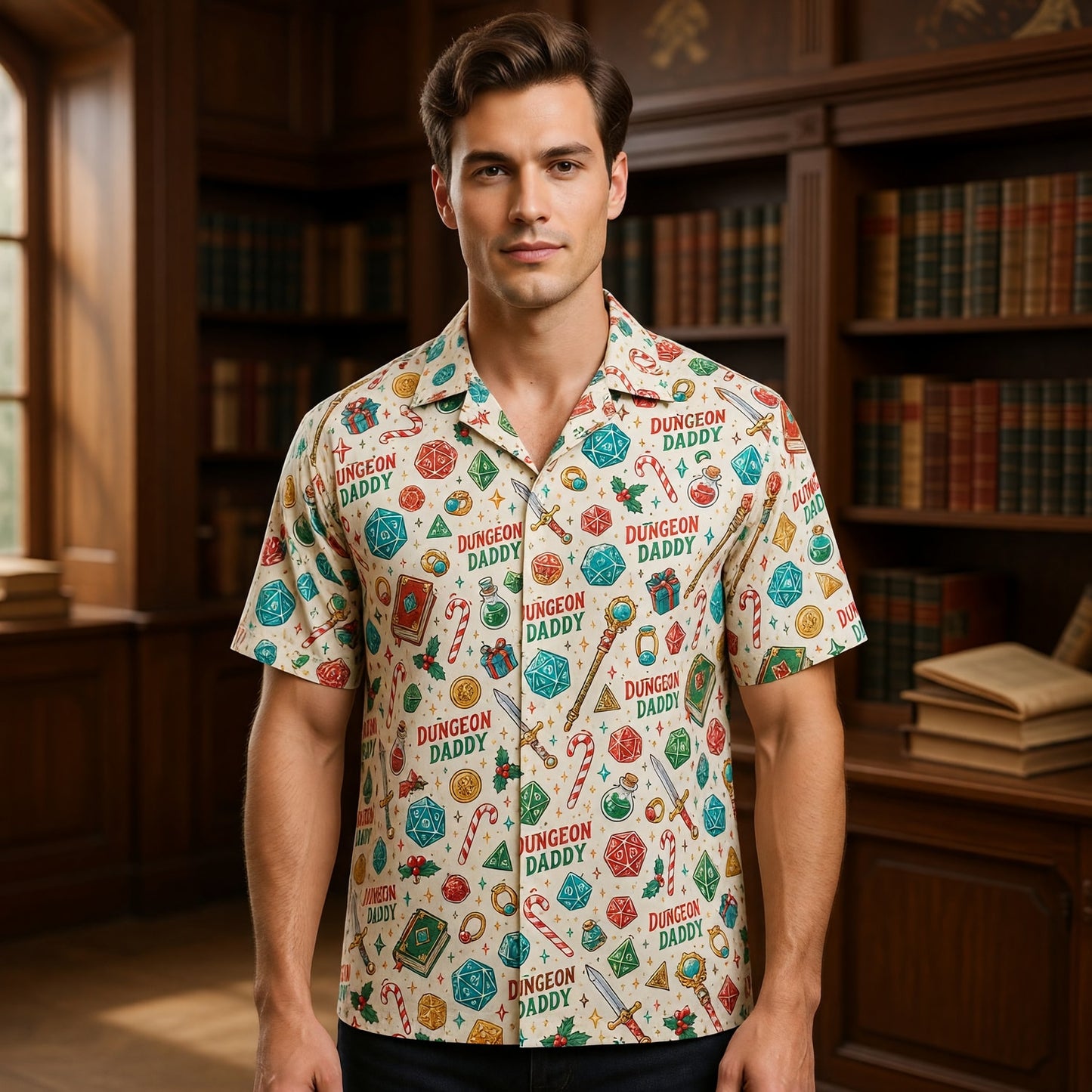 Dungeon Daddy Hawaiian Shirt - Christmas Dice Pattern
