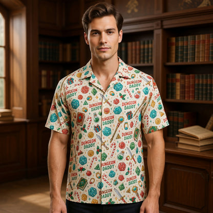 Dungeon Daddy Hawaiian Shirt - Christmas Dice Pattern
