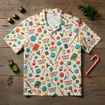 Dungeon Daddy Hawaiian Shirt - Christmas Dice Pattern