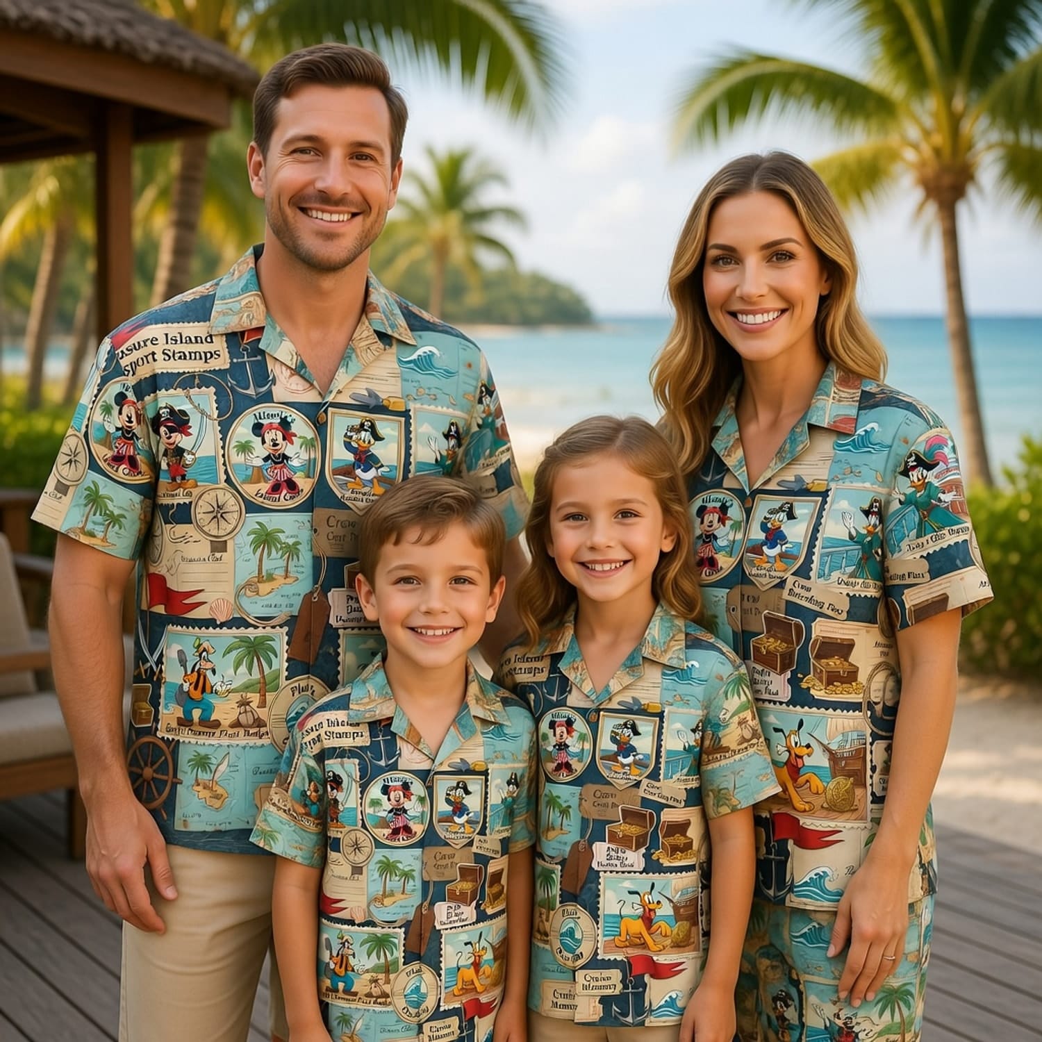 Pirate Hawaiian Shirt - Treasure Island Passport Stamp Art