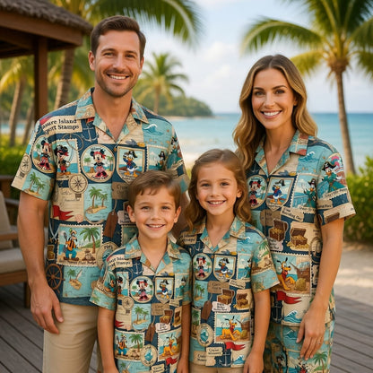 Pirate Hawaiian Shirt - Treasure Island Passport Stamp Art