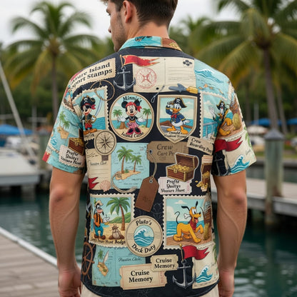 Pirate Hawaiian Shirt - Treasure Island Passport Stamp Art