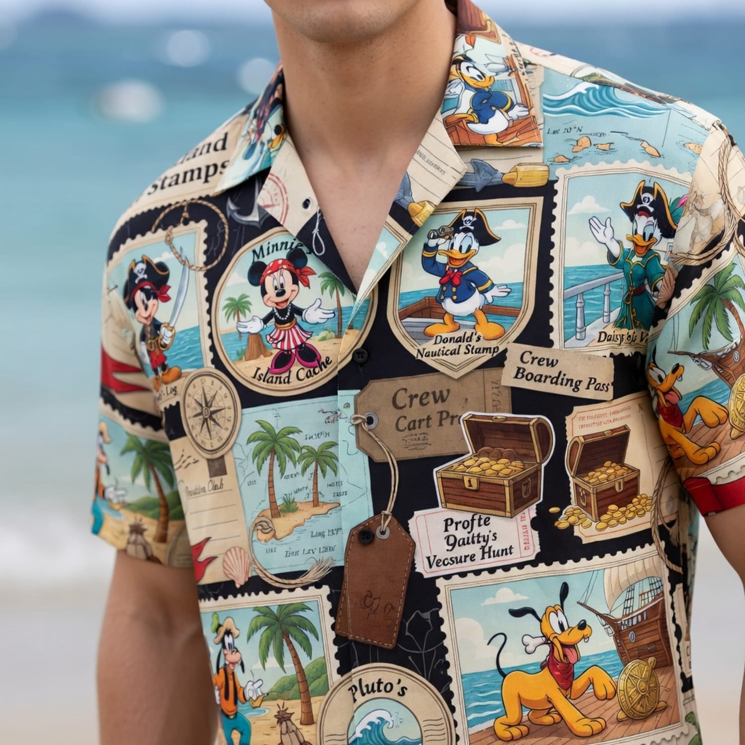 Pirate Hawaiian Shirt - Treasure Island Passport Stamp Art