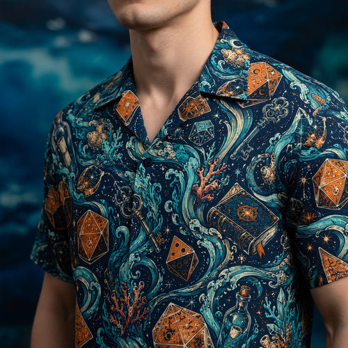 Mystic Ocean Dice Hawaiian Shirt - Fantasy RPG Waves