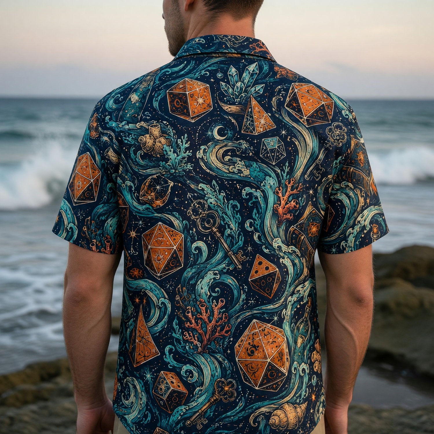 Mystic Ocean Dice Hawaiian Shirt - Fantasy RPG Waves