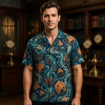 Mystic Ocean Dice Hawaiian Shirt - Fantasy RPG Waves
