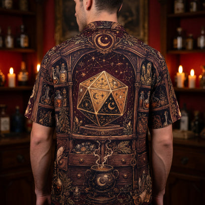 Mystic D20 Dice Hawaiian Shirt - Fantasy Wizard Occult Apparel